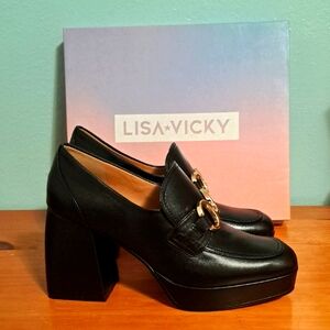 Lisa☆Vicky Chunky Heel Platform Shoes Size 9 Black Dress